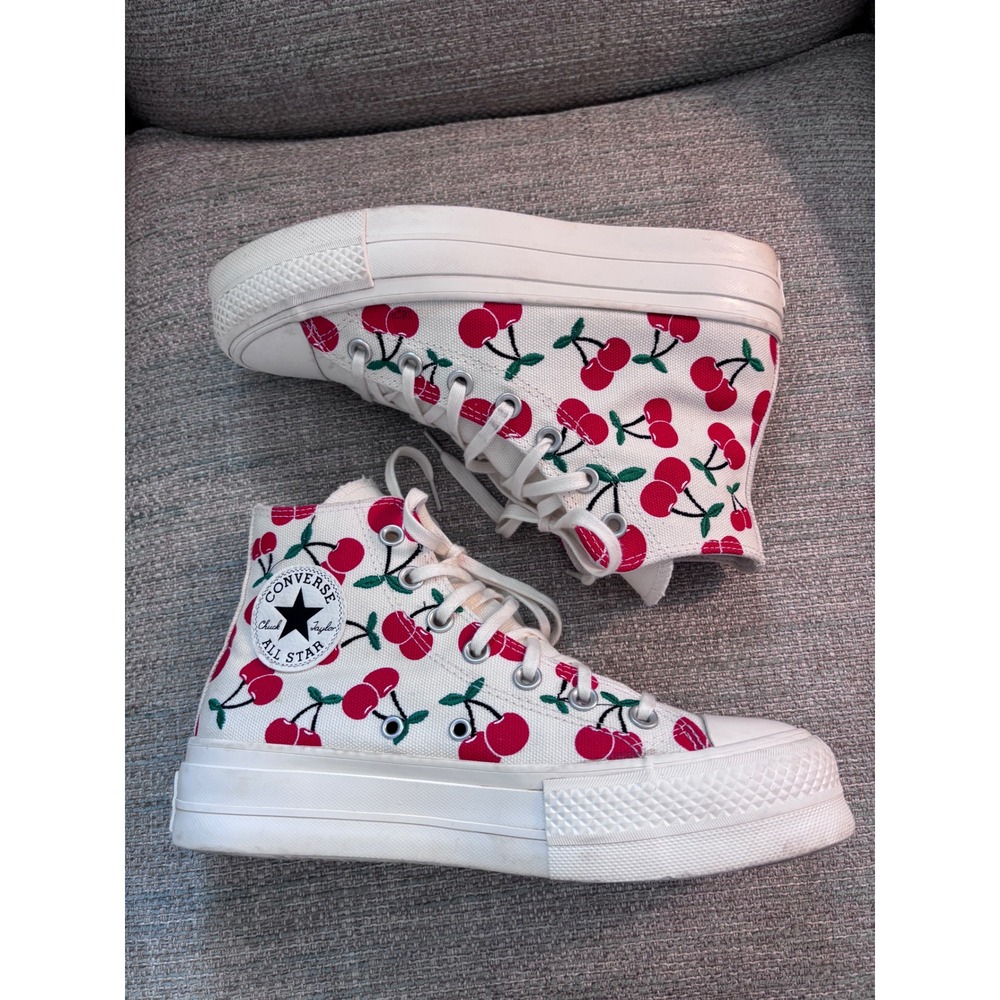 Converse Chuck Taylor All Star Lift Hi Cherry Embroidery White Platform Womens 7 - Picture 7 of 9